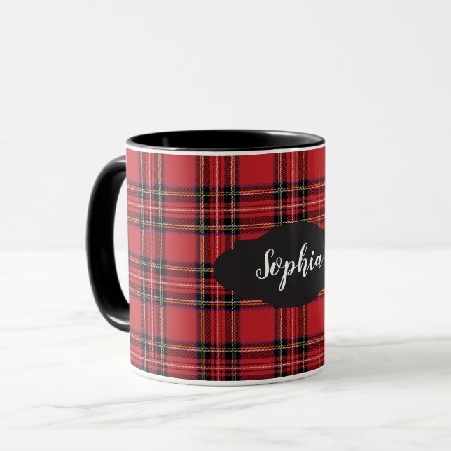 Preppy Röd Tartan Rutig Kombinationsmugg Mugg (Framsida vänster)