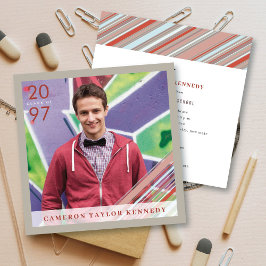 Preppy röda pinnstripor fotoexamen fest inbjudningar