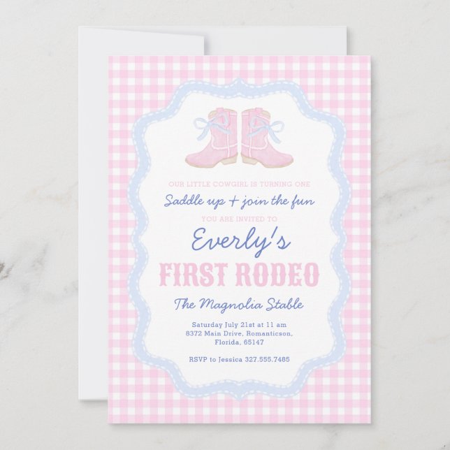 Preppy Rodeo First Birthday Cowgirl Boots Inbjudningar (Framsida)