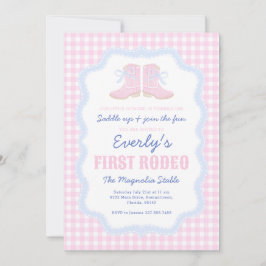 Preppy Rodeo First Birthday Cowgirl Boots Inbjudningar