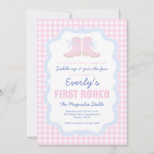 Preppy Rodeo First Birthday Cowgirl Boots Inbjudningar