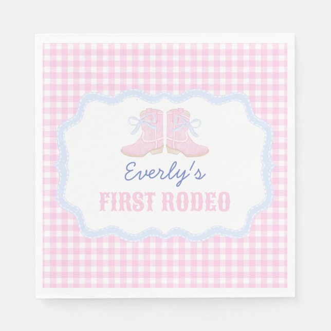 Preppy Rodeo First Birthday Cowgirl Boots Pappersservett (Framsidan)