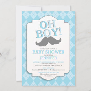 Preppy Roligt OH BOY Mustache Baby Shower Inbjudningar