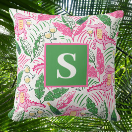 Preppy Rosa Alligator Monogram / Vin Palmblad Kudde