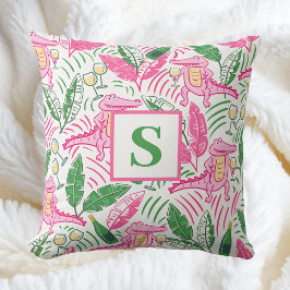 Preppy Rosa Alligator & Vin / Monogram Coastal Kudde