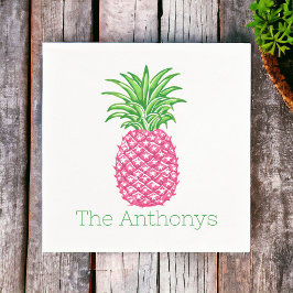 Preppy Rosa Ananas Personlig Pappersservett