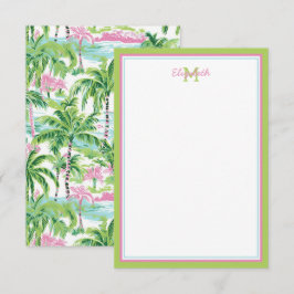 Preppy Rosa and Grönt Tropical Handflatan Träd Anteckningskort