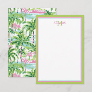 Preppy Rosa and Grönt Tropical Handflatan Träd Anteckningskort