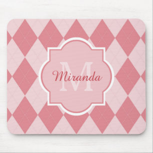 Preppy Rosa Argyle Girly Monogram Office Namn Musmatta