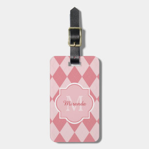 Preppy Rosa Argyle Girly Monogram Travel Namn Bagagebricka