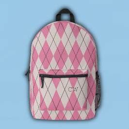 Preppy Rosa Argyle Print Monogram Initialer