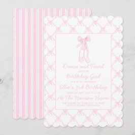 Preppy Rosa Ballerina Tofflor Första födelsedagen Inbjudningar