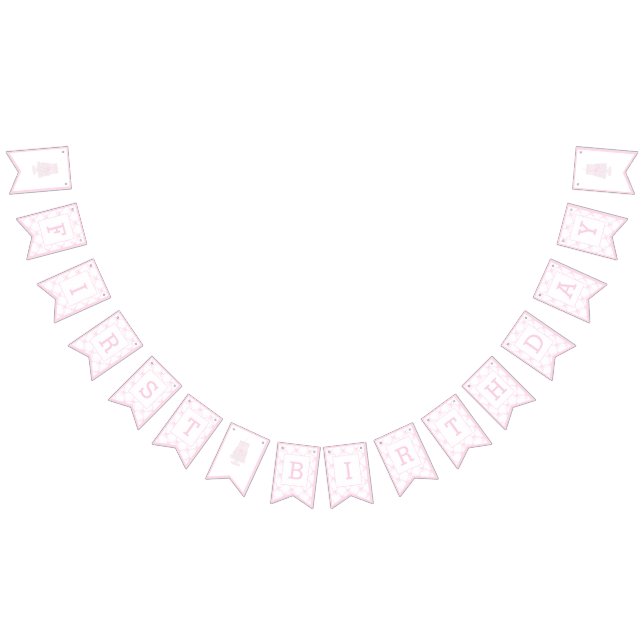 Preppy Rosa Birthday Cake Första födelsedagskalkyl Vimplar (Alla)