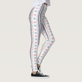 Preppy Rosa Blå Coquette Slöjor Ränder Trendigt Leggings
