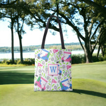 Preppy Rosa & Blå Golfvagnsmönster Monogram