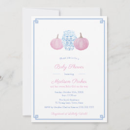 Preppy Rosa & Blue Pumpkin Girl Baby Shower Party Inbjudningar