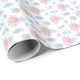 Preppy Rosa Blue White Ginger Kinesisk Pottery Bur Presentpapper