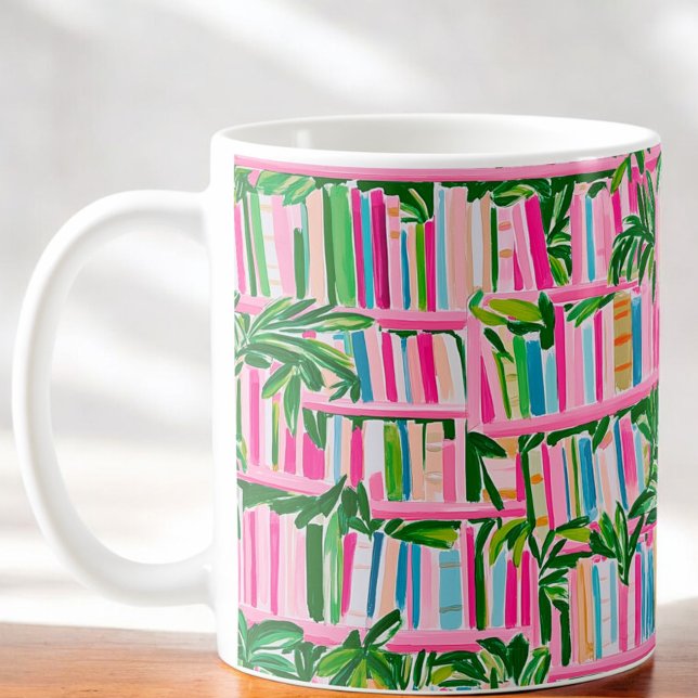 Preppy Rosa Bookcase Tropical Kaffemugg (Skapare uppladdad)