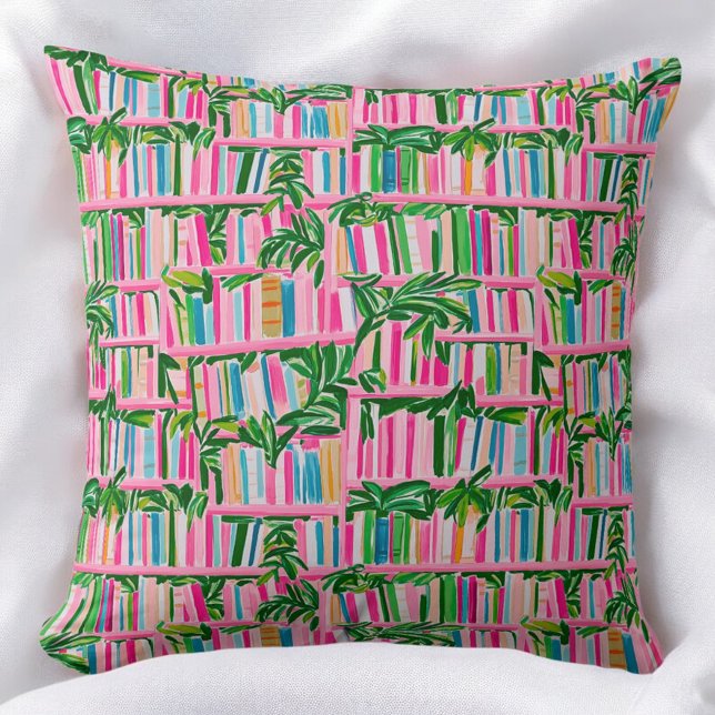 Preppy Rosa Bookcase Tropical Kudde (Skapare uppladdad)