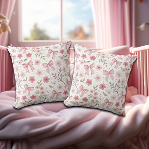 Preppy Rosa Bow and Flowers Kudde