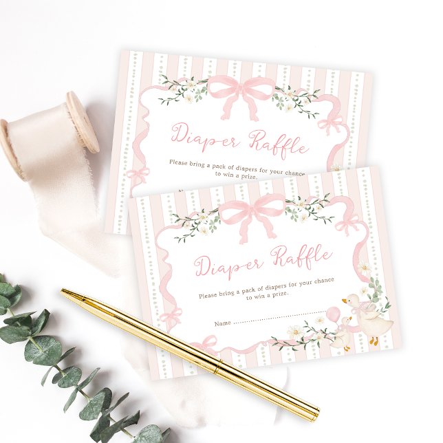 Preppy Rosa Bow Fånig Goose Diaper Raffle Tilläggskort (Skapare uppladdad)