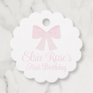 Preppy Rosa Bow GrandMillennium First Birthday Gåvor Etiketter