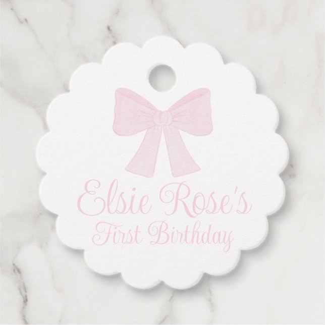 Preppy Rosa Bow GrandMillennium First Birthday Gåvor Etiketter (Framsida)