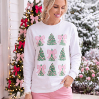 Preppy Rosa Bow Julträd Sweatshirt T Shirt