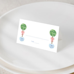 Preppy Rosa Bow Topiary Girl Baby Shower Brunch Pl Placeringskort