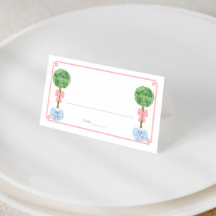 Preppy Rosa Bow Topiary Girl Baby Shower Brunch Placeringskort