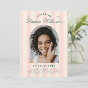 Preppy Rosa Bröllopsdusch Foto Elegant Skrift Inbjudningar