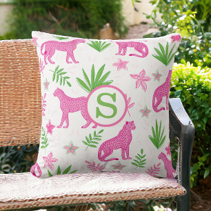 Preppy Rosa Cheetah Monogram White Kudde