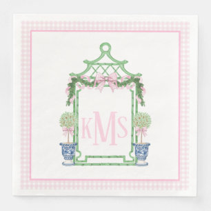 Preppy Rosa Chinoiserie Pagoda Monogram Pappersservett