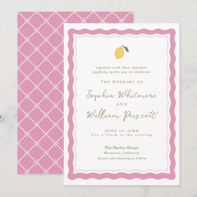 Preppy Rosa Citron Amalfi Kusten Bröllopsinbjudan Inbjudningar (Fram/baksida)