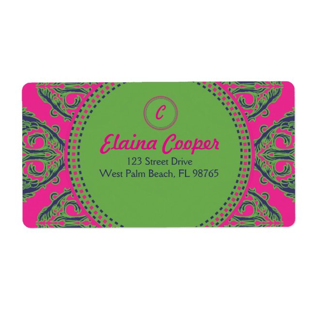 Preppy Rosa Damask Fraktsedel (Framsidan)