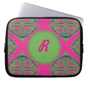 Preppy rosa damast laptop fodral