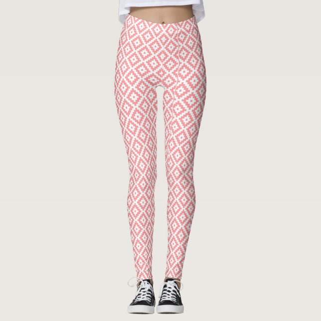 Preppy Rosa Diamantmönster Leggings (Framsida)