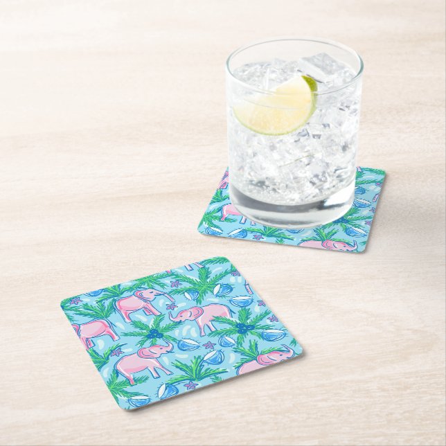 Preppy Rosa Elefant Underlägg Papper Kvadrat (Insitu)