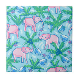 Preppy Rosa Elephant Kakelplatta