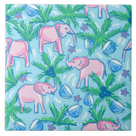 Preppy Rosa Elephant Kakelplatta