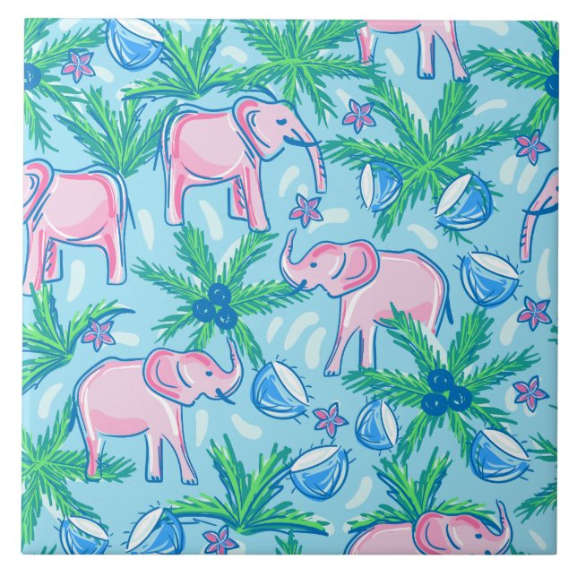 Preppy Rosa Elephant Kakelplatta (Framsidan)