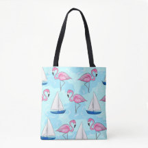 Preppy Rosa Flamingo Blue Sailboat
