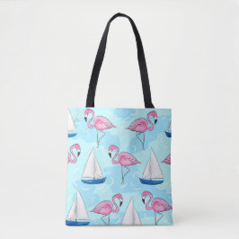 Preppy Rosa Flamingo Blue Sailboat Tygkasse