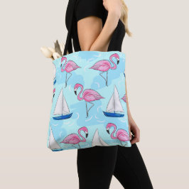 Preppy Rosa Flamingo Blue Sailboat Tygkasse