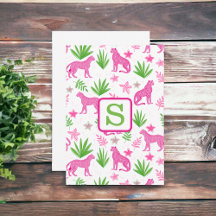 Preppy Rosa Gepard Monogram / Blommig Grönska