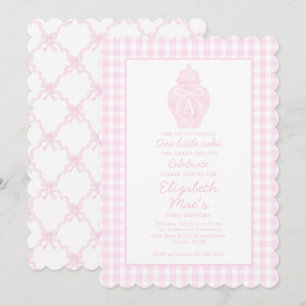 Preppy Rosa Ginger Burk Monogram Första födelsedag Inbjudningar