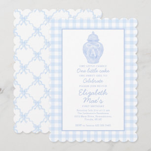 Preppy Rosa Ginger Burk Monogram Första födelsedag Inbjudningar