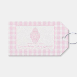 Preppy Rosa Ginger Burk Monogram Första födelsedag Presentetikett