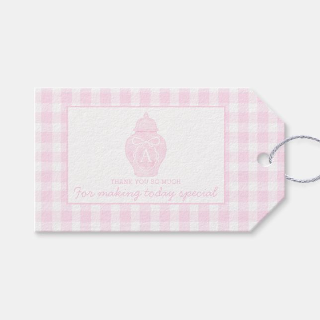Preppy Rosa Ginger Burk Monogram Första födelsedag Presentetikett (Framsidan (Horisontell))
