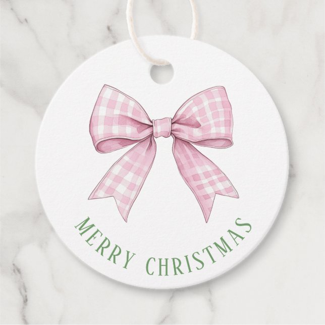Preppy Rosa Gingham Bow Classic Round Sticker Gåvor Etiketter (Framsida)